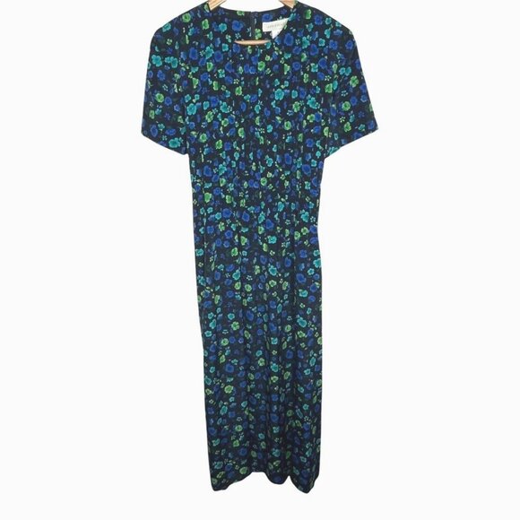 Appleseeds Blue Floral Midi Peasant Dress Sz 8 - Picture 1 of 9